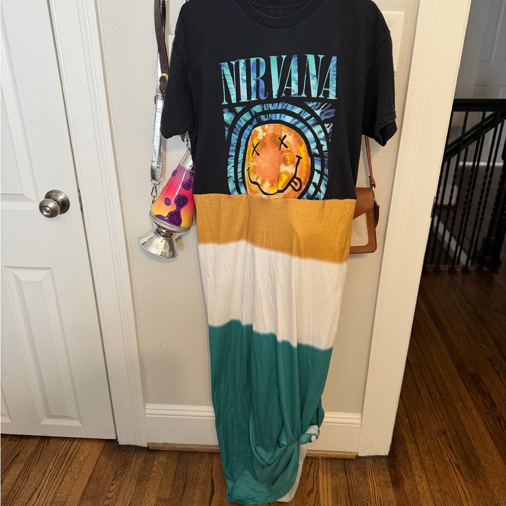 NIRVANA Black and Teal Tie-Dye Dress